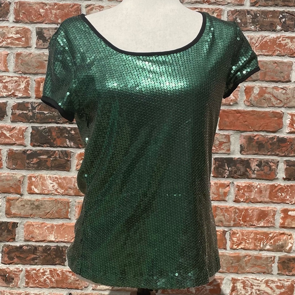 Romeo & Juliet Couture fully sequined green blouse / S / EUC - Picture 3 of 16